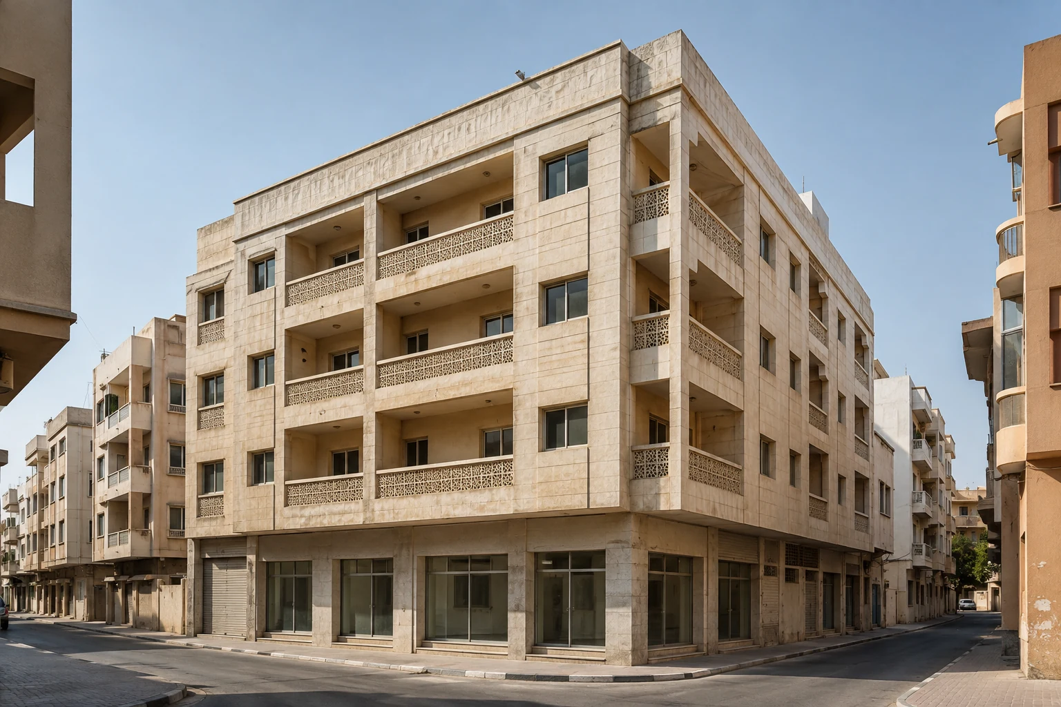 Wohn- und Geschäftshaus mit Balkonen und Erdgeschossflächen in Al Sabkha